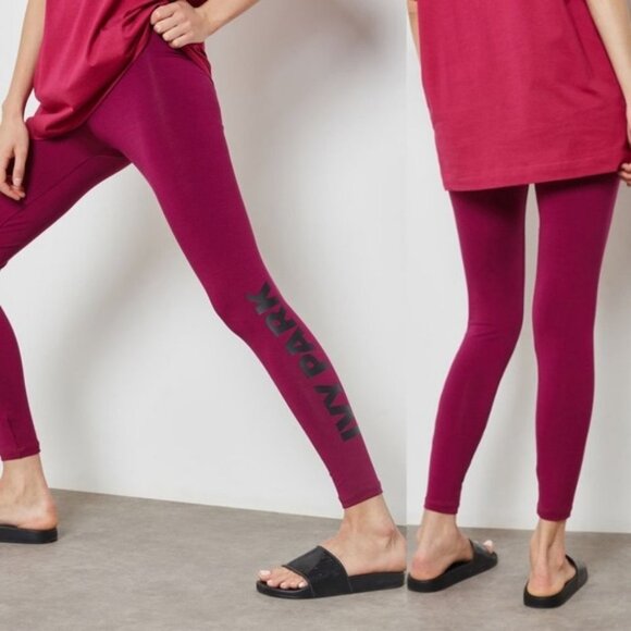 Ivy Park Burgundy Purple Logo Leggings Size Medium Beyoncé High Rise Tights Pink - Picture 1 of 15
